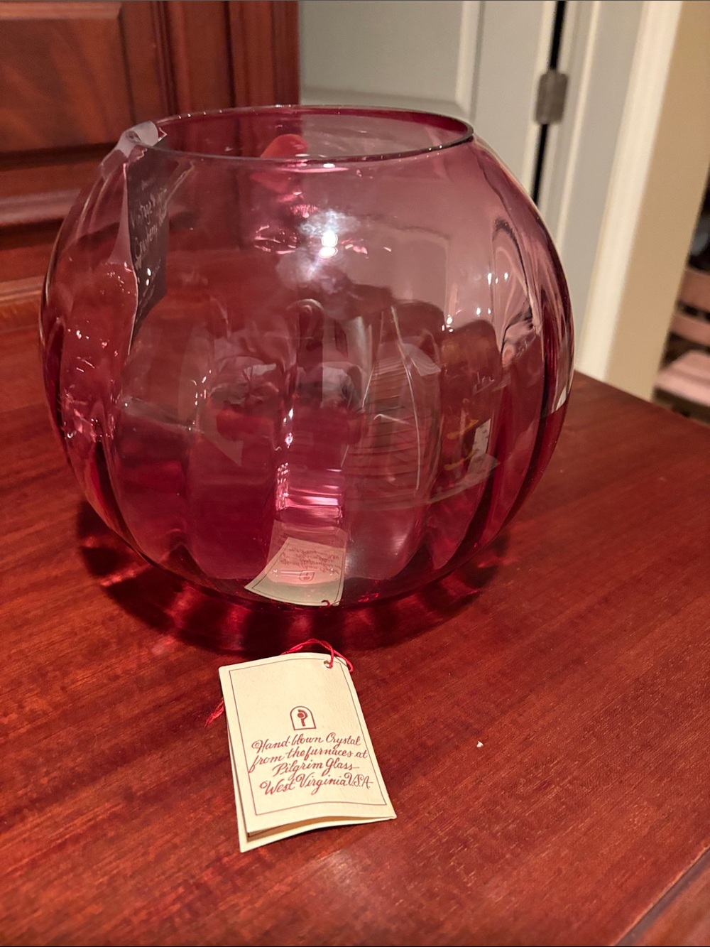Pilgrim Pink Ribbed Round Glass Vase